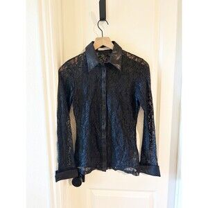 Anne Fontaine CARINE Women Black Lace Blouse Sz 4-6 Floral Rock WhimsiGoth